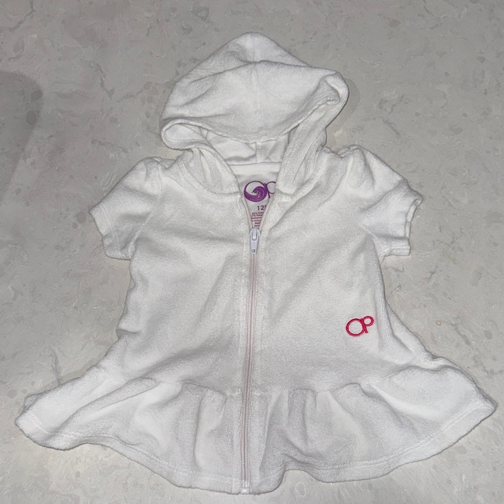 OP Soft White Zip-Up Terry Cloth Swim Robe